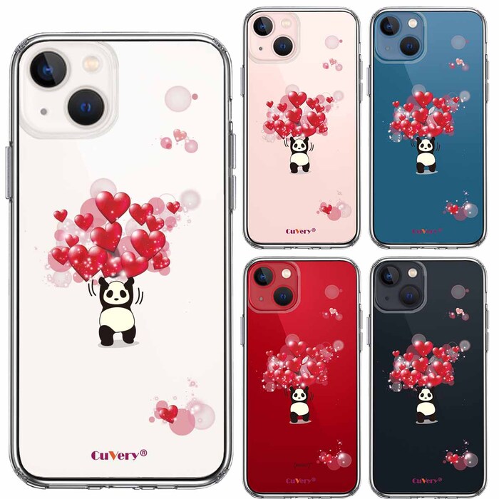 iPhone13mini ケース クリアパンダ ハート 重量挙げ 努力感 2 スマホケース 側面ソフト 背面ハード ハイブリッド-1