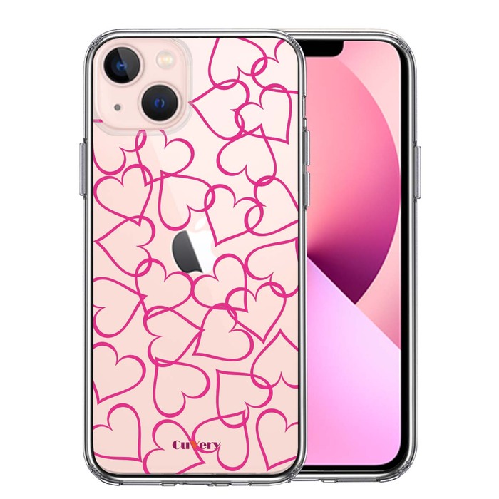 iPhone13mini ケース クリア  CuVery ハート ピンク スマホケース 側面ソフト 背面ハード ハイブリッド-0