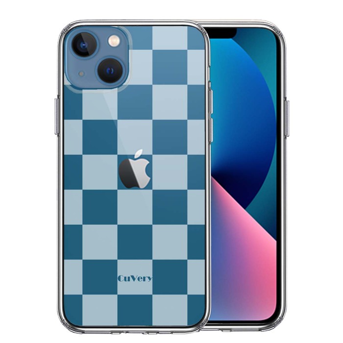 iPhone13mini ケース クリア半透明 チェック ホワイト スマホケース 側面ソフト 背面ハード ハイブリッド-0