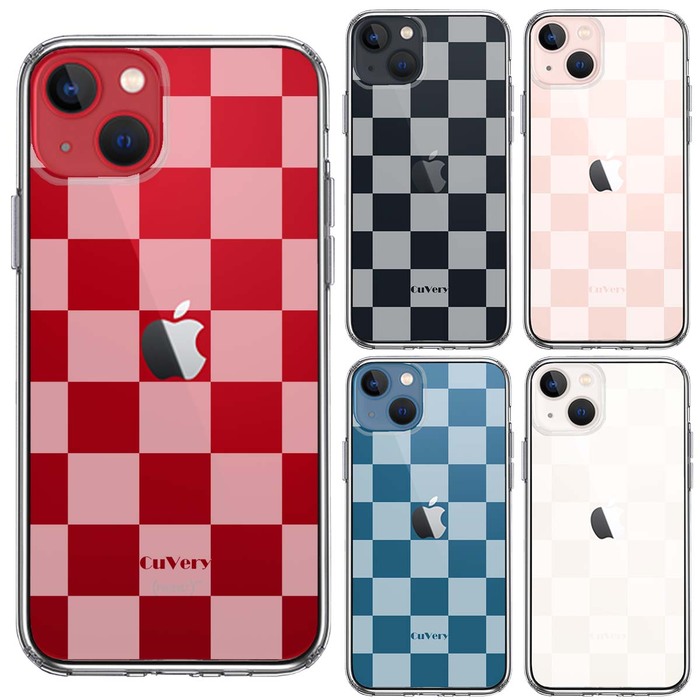 iPhone13mini ケース クリア半透明 チェック ホワイト スマホケース 側面ソフト 背面ハード ハイブリッド-1