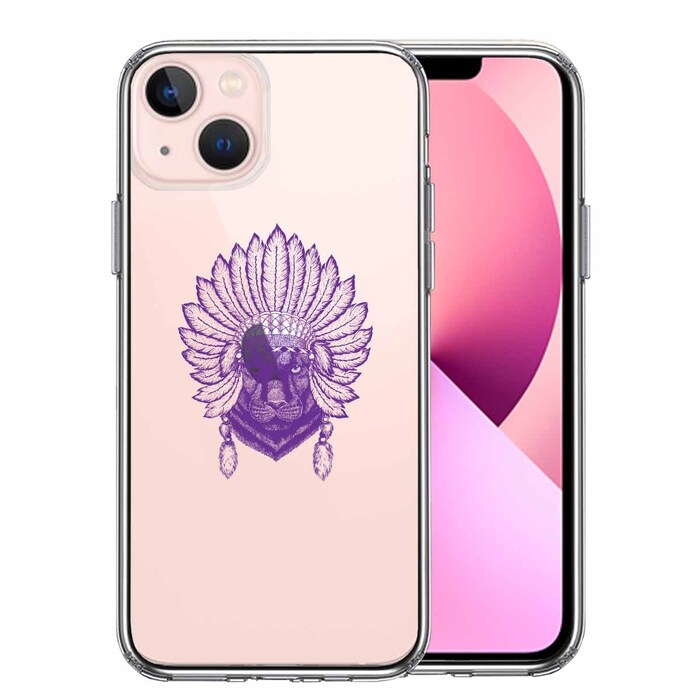 iPhone13 ケース クリアネイティブアメリカン ヒョウ 豹 スマホケース 側面ソフト 背面ハード ハイブリッド-0
