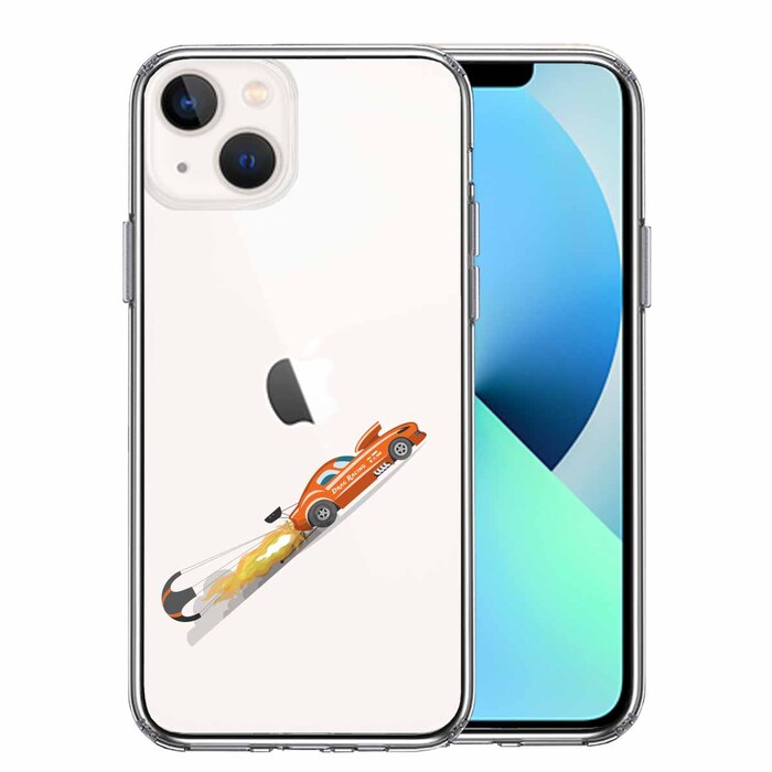 iPhone13 ケース クリアレーシングカー 車 オレンジ スマホケース 側面ソフト 背面ハード ハイブリッド-0