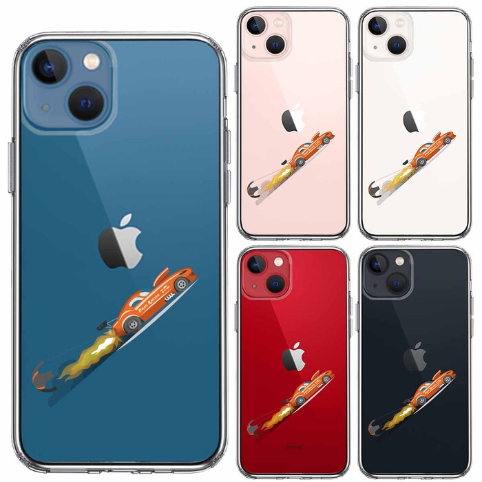 iPhone13 ケース クリアレーシングカー 車 オレンジ スマホケース 側面ソフト 背面ハード ハイブリッド-1