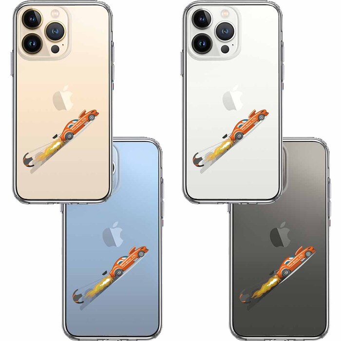 iPhone13Pro ケース クリア  レーシングカー 車 オレンジ スマホケース 側面ソフト 背面ハード ハイブリッド-1