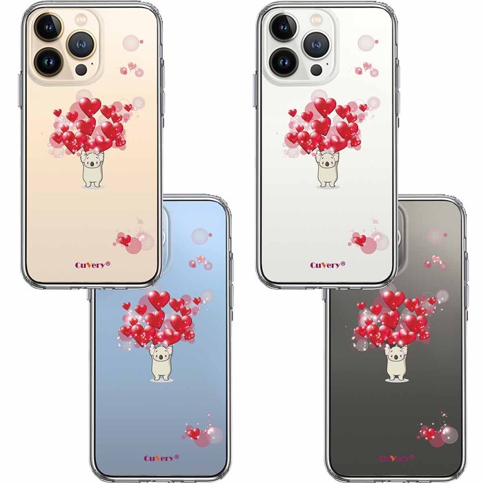 iPhone13Pro ケース クリアコアラ ハート いっぱい スマホケース 側面ソフト 背面ハード ハイブリッド-1