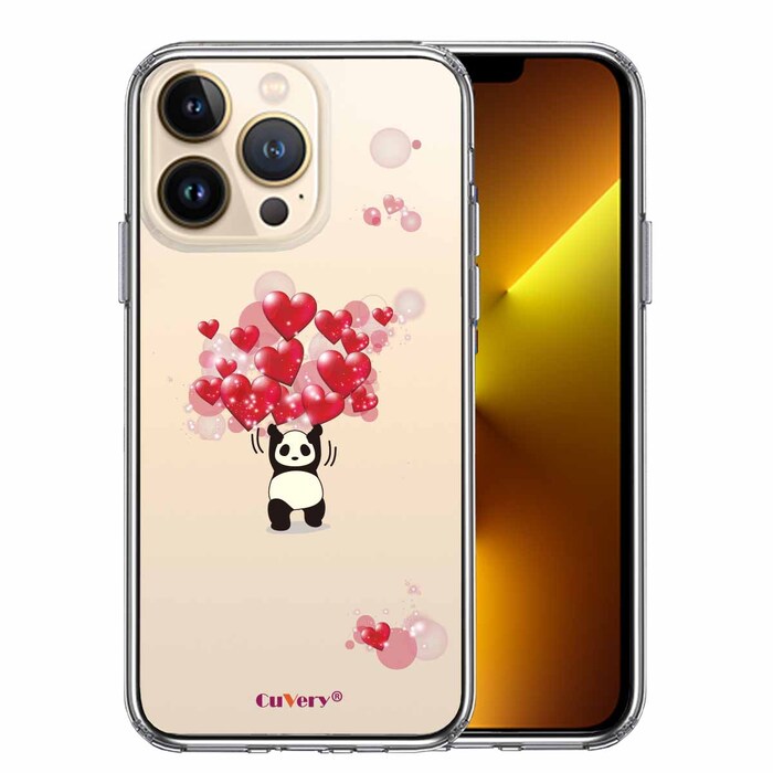 iPhone13Pro ケース クリアパンダ ハート 重量挙げ 努力感 2 スマホケース 側面ソフト 背面ハード ハイブリッド-0