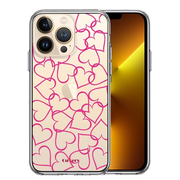iPhone13Pro ケース クリア  CuVery ハート ピンク スマホケース 側面ソフト 背面ハード ハイブリッド-0