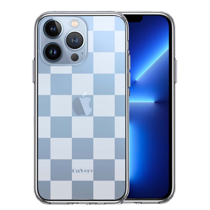 iPhone13Pro ケース クリア半透明 チェック ホワイト スマホケース 側面ソフト 背面ハード ハイブリッド-0
