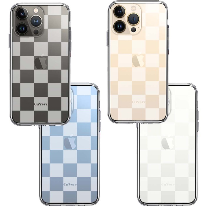 iPhone13Pro ケース クリア半透明 チェック ホワイト スマホケース 側面ソフト 背面ハード ハイブリッド-1