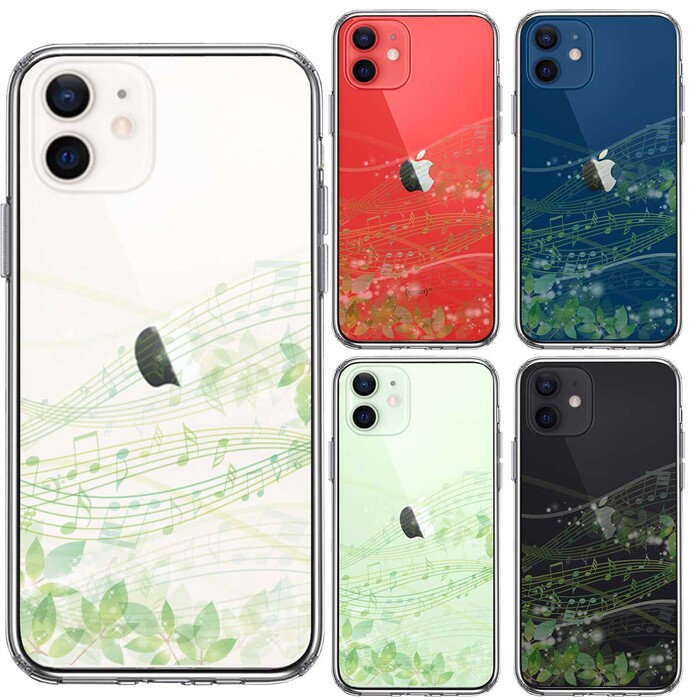iPhone12mini ケース クリア 癒しの森 音符 デザイン スマホケース 側面ソフト 背面ハード ハイブリッド-1