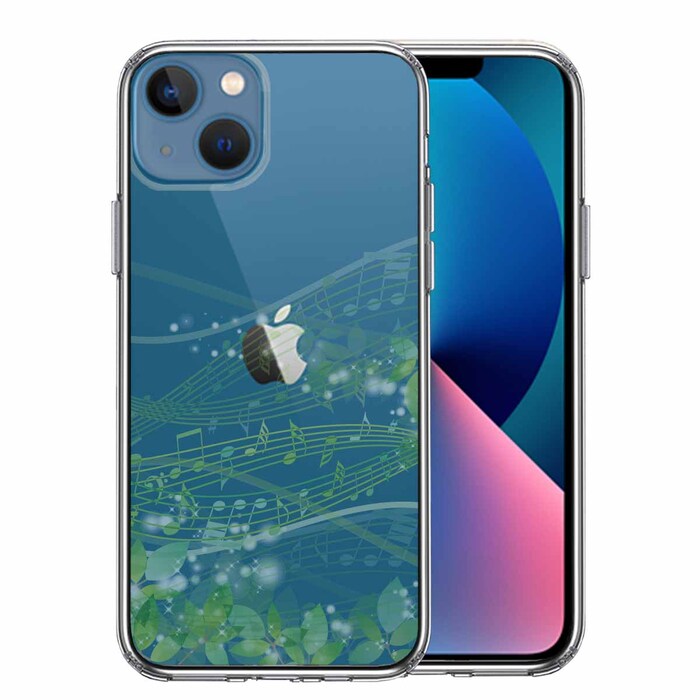 iPhone13mini ケース クリア癒しの森 音符 デザイン スマホケース 側面ソフト 背面ハード ハイブリッド-0