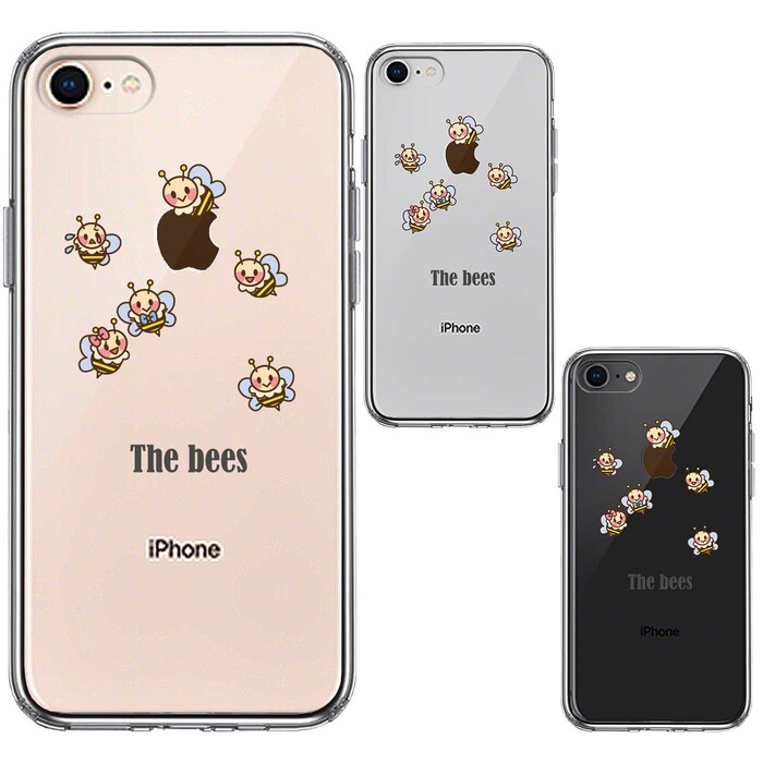 iPhone8 iPhone7 ケース クリア The Bees ミツバチ 蜂 可愛い スマホケース 側面ソフト 背面ハード ハイブリッド-1