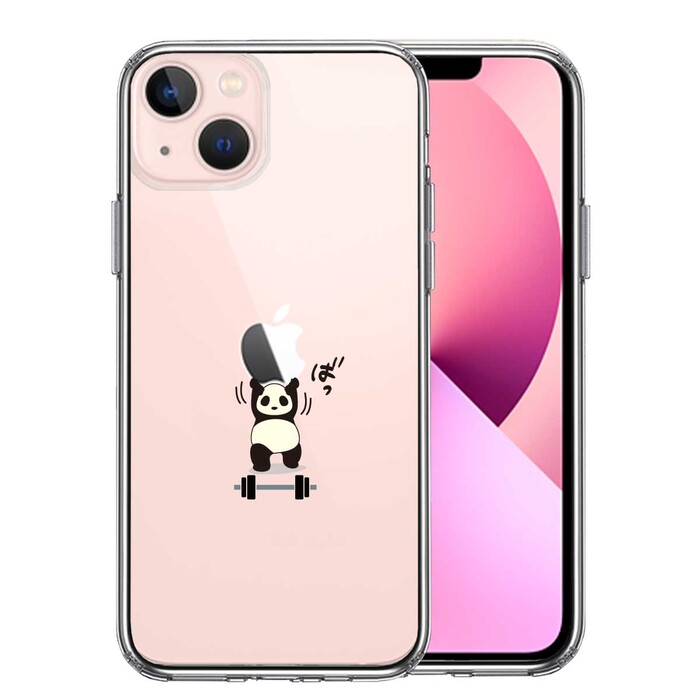 iPhone13mini ケース クリアパンダ 筋トレ ダンベル スマホケース 側面ソフト 背面ハード ハイブリッド-0