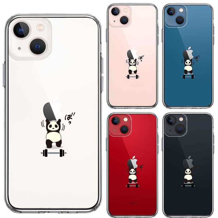 iPhone13mini ケース クリアパンダ 筋トレ ダンベル スマホケース 側面ソフト 背面ハード ハイブリッド-1