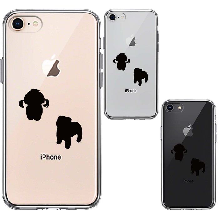 iPhone8 ケース クリア 子犬シルエット パピー ブラック スマホケース 側面ソフト 背面ハード ハイブリッド-1