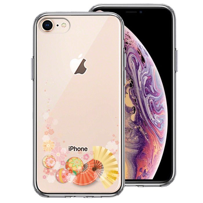 iPhone8 ケース クリア 和柄 扇 毬 花柄 スマホケース 側(cè)面ソフト 背面ハード ハイブリッド-0