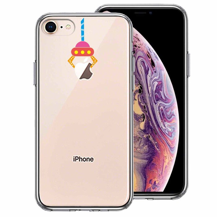 iPhone8 ケース クリア UFOキャッチャー りんご キャッチ スマホケース 側面ソフト 背面ハード ハイブリッド-0