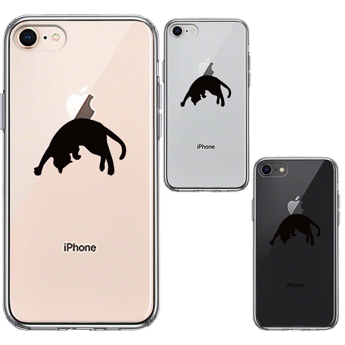 iPhone8 ケース クリア ねこ 猫 リンゴを乗せてみる スマホケース 側面ソフト 背面ハード ハイブリッド-1