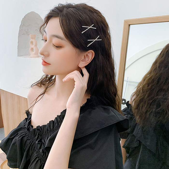 2点ヘアピン きらめき ヘアアクセサリー ラインストーン ピン止め-3