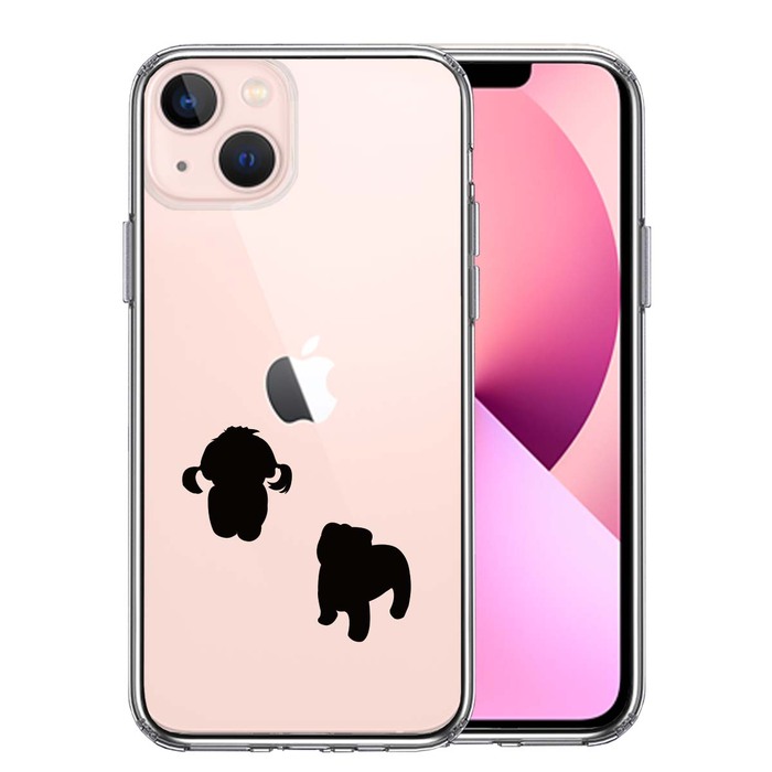 iPhone13mini ケース クリア子犬シルエット パピー ブラック スマホケース 側面ソフト 背面ハード ハイブリッド-0