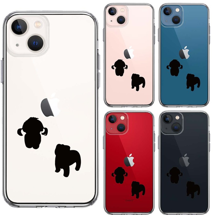 iPhone13mini ケース クリア子犬シルエット パピー ブラック スマホケース 側面ソフト 背面ハード ハイブリッド-1
