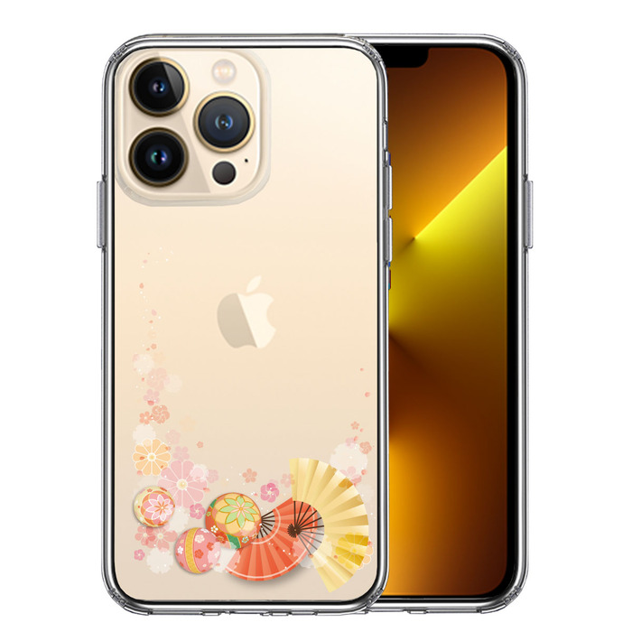 iPhone13Pro ケース クリア  和柄 扇 毬 花柄 スマホケース 側面ソフト 背面ハード ハイブリッド-0