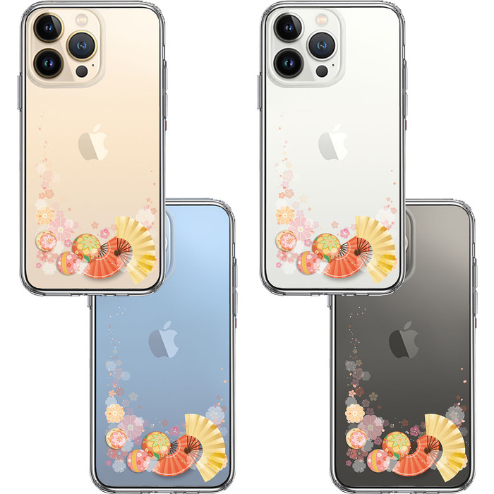 iPhone13Pro ケース クリア  和柄 扇 毬 花柄 スマホケース 側面ソフト 背面ハード ハイブリッド-1