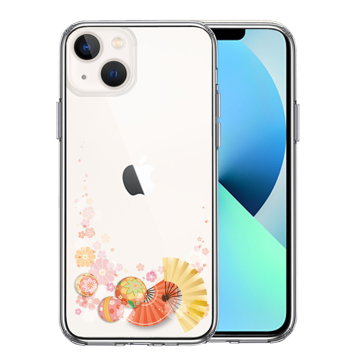 iPhone13mini ケース クリア和柄 扇 毬 花柄 スマホケース 側面ソフト 背面ハード ハイブリッド-0