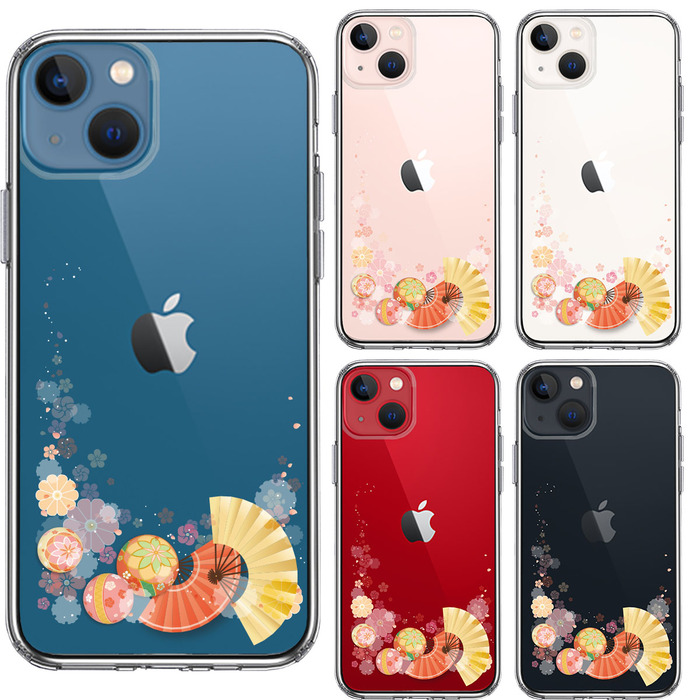 iPhone13mini ケース クリア和柄 扇 毬 花柄 スマホケース 側面ソフト 背面ハード ハイブリッド-1