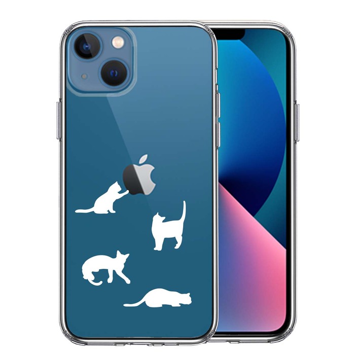 iPhone13mini ケース クリア  陽だまりのにゃんこ ねこ 猫 ホワイト スマホケース 側面ソフト 背面ハード ハイブリッド-0