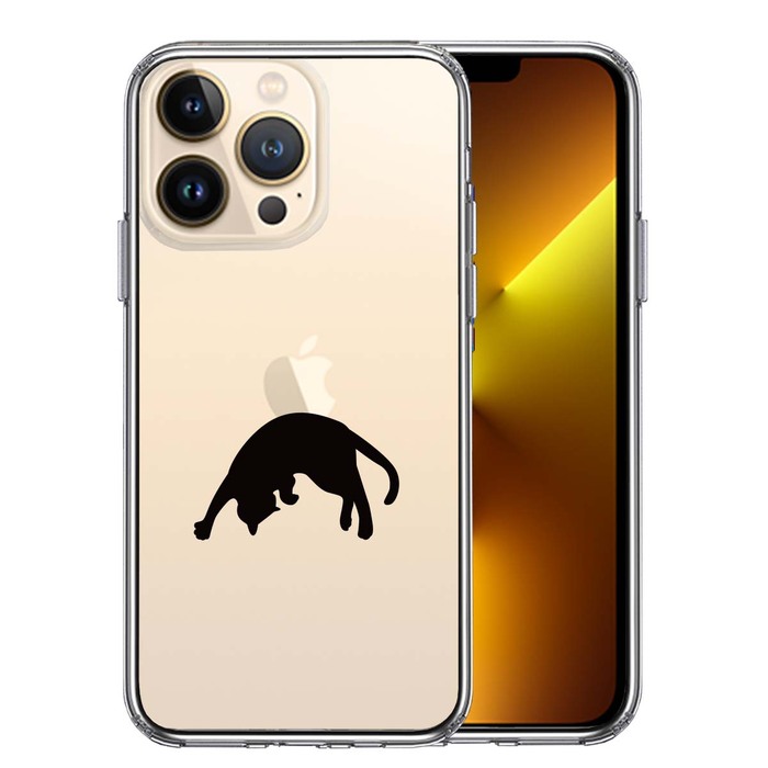 iPhone13Pro ケース クリア  ねこ 猫 リンゴを乗せてみる スマホケース 側面ソフト 背面ハード ハイブリッド-0