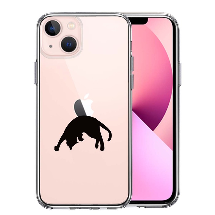 iPhone13 ケース クリアねこ 猫 リンゴを乗せてみる スマホケース 側面ソフト 背面ハード ハイブリッド-0