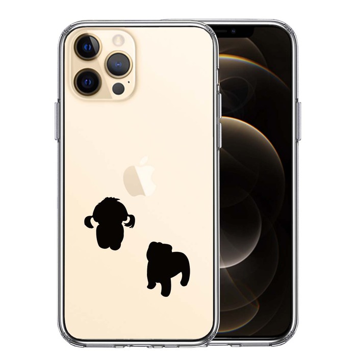 iPhone12Pro ケース クリア 子犬シルエット パピー ブラック スマホケース 側面ソフト 背面ハード ハイブリッド-0