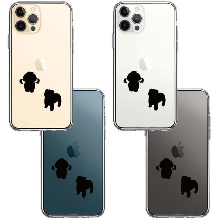 iPhone12Pro ケース クリア 子犬シルエット パピー ブラック スマホケース 側面ソフト 背面ハード ハイブリッド-1