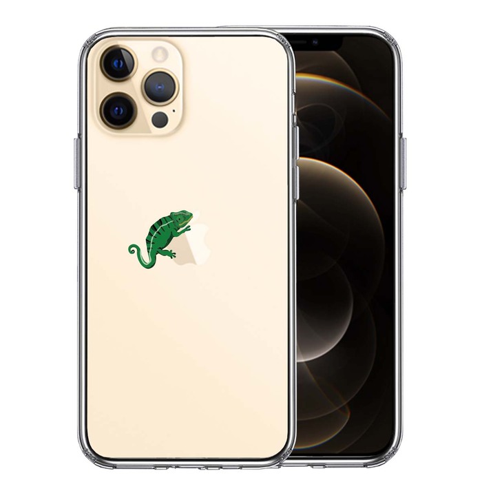 iPhone12Pro ケース クリア カメレオン 2 爬虫類 スマホケース 側面ソフト 背面ハード ハイブリッド-0