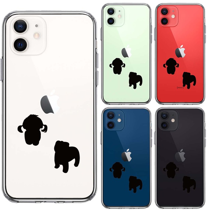 iPhone12 ケース クリア 子犬シルエット パピー ブラック スマホケース 側面ソフト 背面ハード ハイブリッド-1