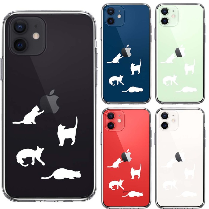 iPhone12 ケース クリア 陽だまりのにゃんこ ねこ 猫 ホワイト スマホケース 側面ソフト 背面ハード ハイブリッド-1