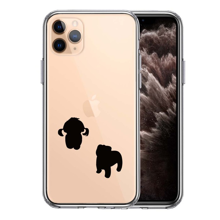 iPhone11pro ケース クリア 子犬シルエット パピー ブラック スマホケース 側面ソフト 背面ハード ハイブリッド-0