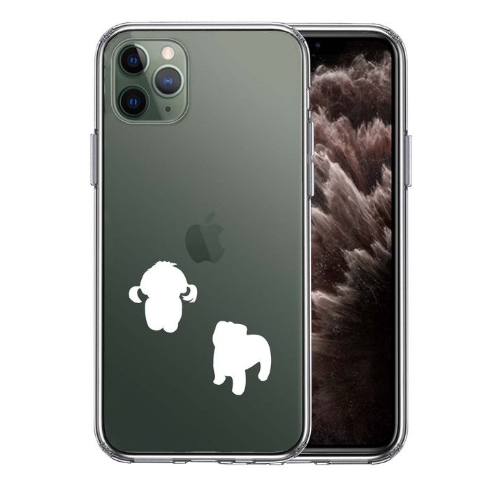 iPhone11pro ケース クリア 子犬シルエット パピー ホワイト スマホケース 側面ソフト 背面ハード ハイブリッド-0