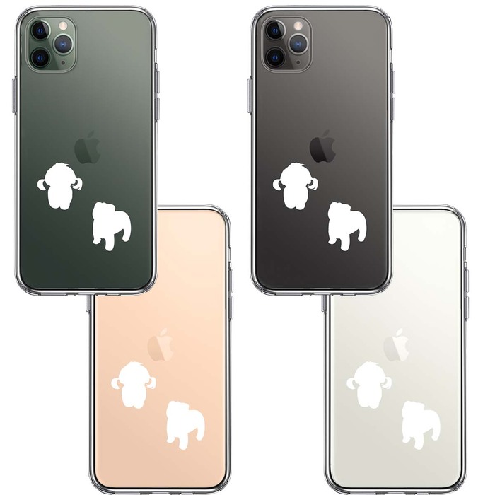 iPhone11pro ケース クリア 子犬シルエット パピー ホワイト スマホケース 側面ソフト 背面ハード ハイブリッド-1