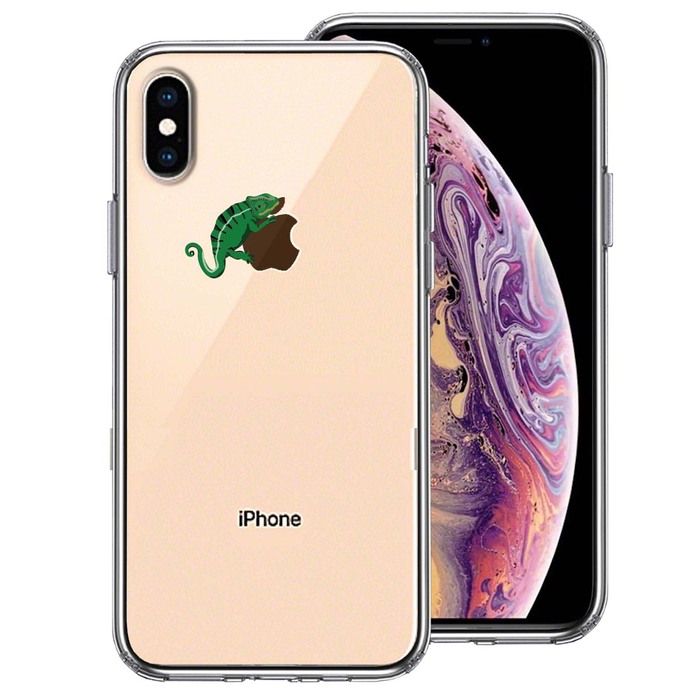 iPhoneX ケース iPhoneXS ケース カメレオン 2 爬虫類 スマホケース ハイブリッド-0