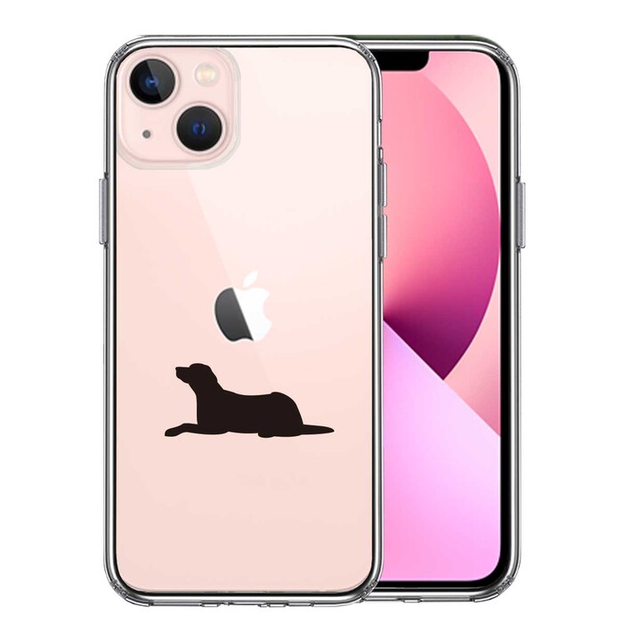 iPhone13mini ケース クリア  犬 シルエット ラブラドールレトリバー スマホケース 側面ソフト 背面ハード ハイブリッド-0
