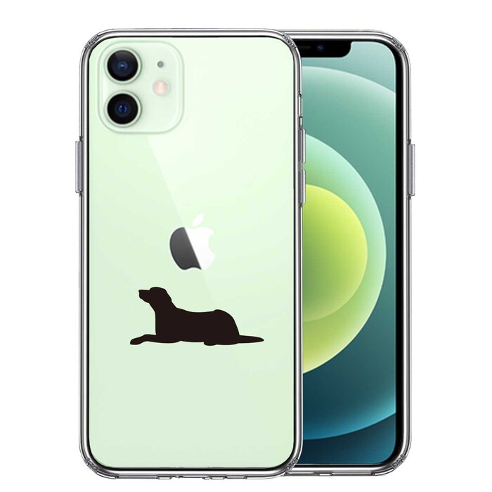 iPhone12mini ケース クリア 犬 シルエット ラブラドールレトリバー スマホケース 側面ソフト 背面ハード ハイブリッド-0