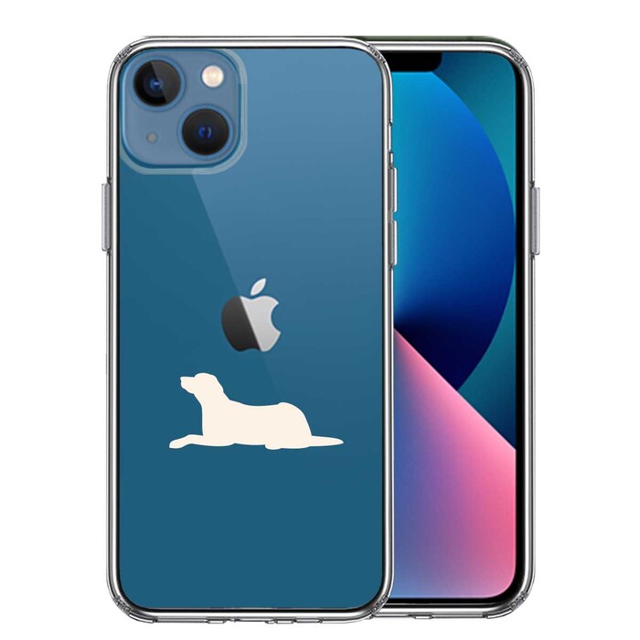 iPhone13 ケース クリア犬 シルエット ラブラドールレトリバー 白 スマホケース 側面ソフト 背面ハード ハイブリッド-0