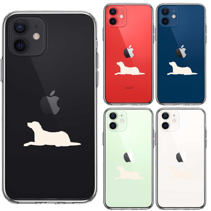 iPhone12 ケース クリア 犬 シルエット ラブラドールレトリバー 白 スマホケース 側面ソフト 背面ハード ハイブリッド-1