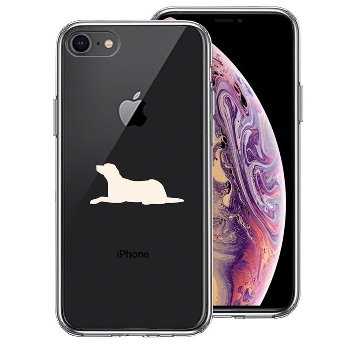 iPhone8 ケース クリア 犬 シルエット ラブラドールレトリバー 白 スマホケース 側面ソフト 背面ハード ハイブリッド-0