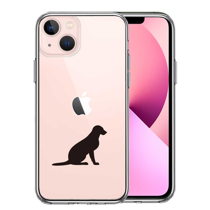 iPhone13mini ケース クリア  犬 シルエット ラブラドールレトリバー２ スマホケース 側面ソフト 背面ハード ハイブリッド-0