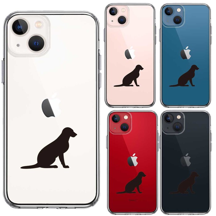 iPhone13mini ケース クリア犬 シルエット ラブラドールレトリバー２ スマホケース 側面ソフト 背面ハード ハイブリッド-1