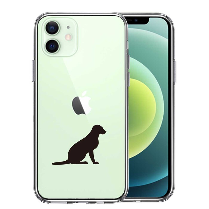 iPhone12 ケース クリア 犬 シルエット ラブラドールレトリバー２ スマホケース 側面ソフト 背面ハード ハイブリッド-0