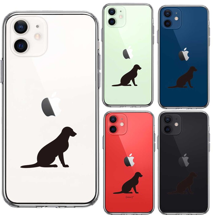 iPhone12 ケース クリア 犬 シルエット ラブラドールレトリバー２ スマホケース 側面ソフト 背面ハード ハイブリッド-1